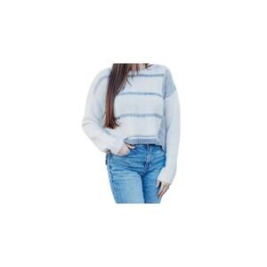 AEMI + CO Womens Slightly Cropped Fuzzy Mock Neck Gray Abstract Sweater Size M